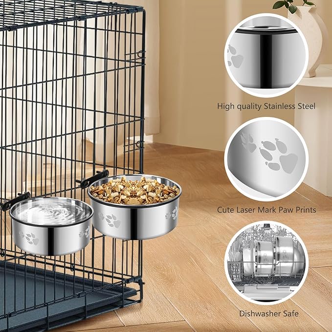Dog Crate Bowl,2 Pack Metal Dog Water Food Bowl No Spill,Hanging Dogs Bowls for Kennel,Dogs Crate Water Feeder,Stainless Steel Kennel Bowls Mountable for Cats Bunny Ferret Bird