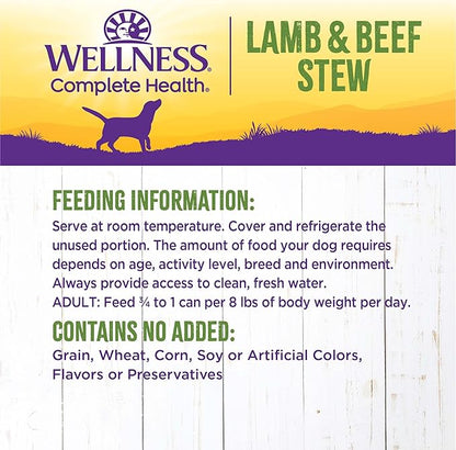 Wellness Complete Health Stew Adult Canned Wet Dog Food, Grain Free, Natural, Lamb and Beef Recipe, 12.5 oz, Pack of 12 Cans