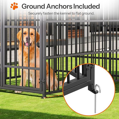 HOOBRO Outdoor Dog Kennel with Cover, 6.6 x 3.9 x 5.9 ft Dog Kennel Outside with Waterproof Roof and Rotating Feeding Bowls, Heavy-Duty Large Cage Enclosure, for Medium & Large Dogs, Black BK212GW03