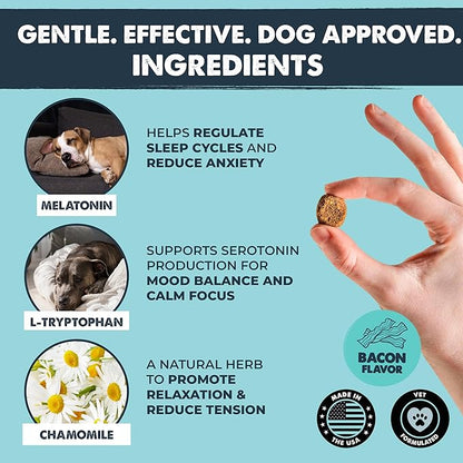 Mighty Paw Calming Chews for Dogs with Melatonin - Vet Formulated Dog Sleep Aid - Puppy & Large Pet Treats - Waggables Calm -Composure Calming Chews for Stress & Relaxation, 120 Count (Made in USA)