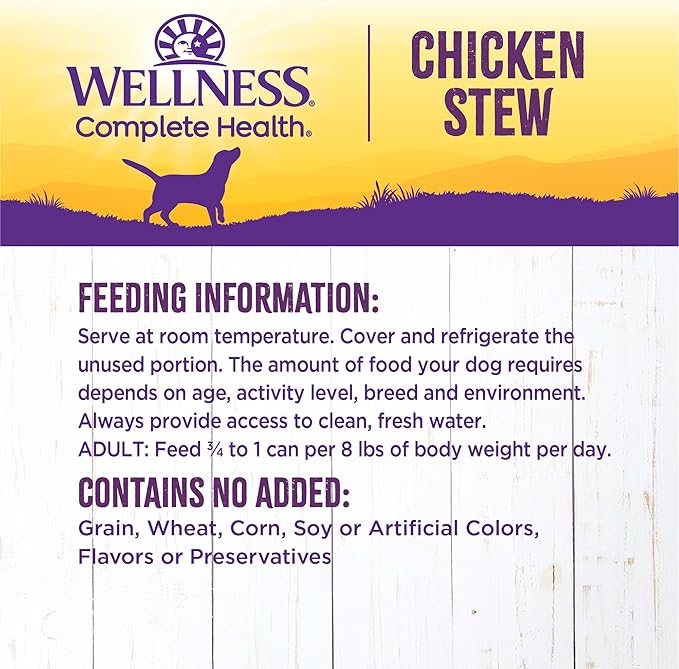 Wellness Complete Health Stew Adult Canned Wet Dog Food, Grain Free, Natural, Chicken Recipe, 12.5 oz, Pack of 12 Cans