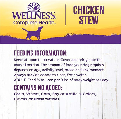 Wellness Complete Health Stew Adult Canned Wet Dog Food, Grain Free, Natural, Chicken Recipe, 12.5 oz, Pack of 12 Cans