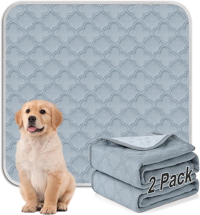 FunFurry Washable Pee Pads for Dogs - 2 Pack Reusable Pee Pads with Dog Paw Shape Non-Slip Backing (Light Grey, 36" X 36")