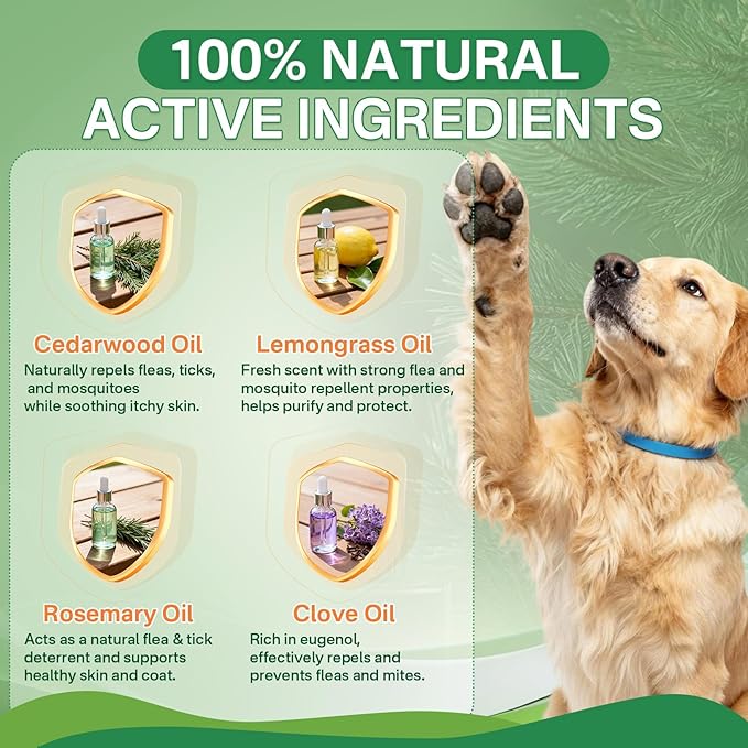 Puyrzoe Flea and Tick Prevention for Dogs Collar 4 Pack, Natural Flea Collar for Dogs 32-Month Full Protection, Adjustable Dog Tick Prevention for Puppy & Dog, Waterproof, 2 Pink & 2 Blue