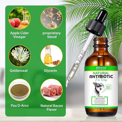 Antibiotics for Dogs, Natural Dog Antibiotics Supports Allergy, Itch Relief, UTIs & Ear Infections, Dog Multivitamin for Pets Support Skin, Coat, & Digestion, Bacon Flavor - 60ml x 2