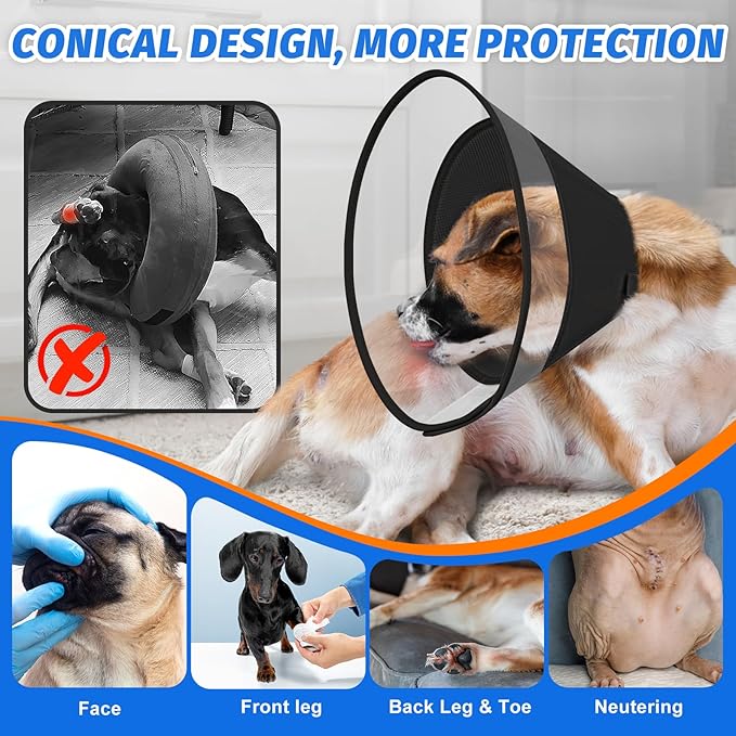 Dog Cone Collar with Soft Padding to Stop Licking, Elizabeth Recovery Collar After Surgery for Large Medium Small Dogs, Comfortable Pet Head Cone Alternative for Neutering Spay Injury(S)