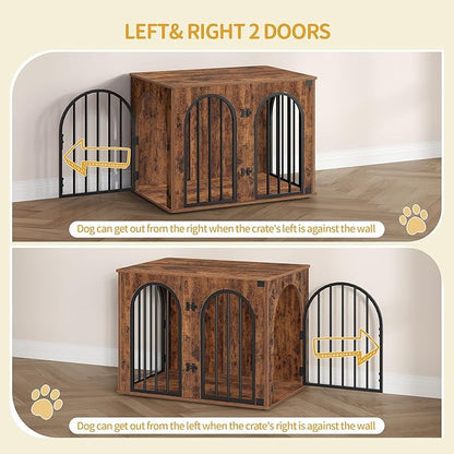 Hzuaneri 31.5'' Wooden Dog Crate Furniture, Indoor Dog Kennel Dogs Cage for Small/Medium Dogs, Heavy Duty Dog Crates Decorative Pet House End Side Table TV Stand, Rustic Brown DFC85101B
