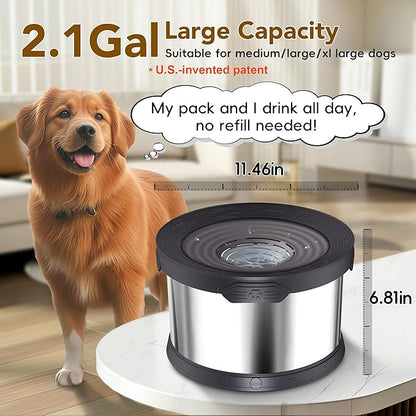 UPSKY Dog Water Bowl No Spill 8L Stainless Steel, 2.1 Gallon Large Capacity Spill-Proof Dog Bowls, Non-Slip Slow Drinking Anti-Splash Bowl for Large Messy Drinkers, No Mess Indoor/Outdoor Use, Black