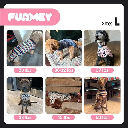 FUAMEY Recovery Suit for Dogs After Surgery,Soft Breathable Dog Bodysuit E-Collar & Cone Alternative Surgical Suit,Male Female Dog Neuter Spay Suits Anti Licking Wounds Onesie Blue Yellow Stripes L