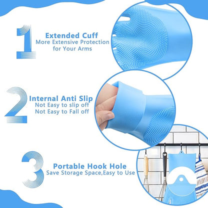 Pet Grooming Gloves—Heat Resistant Dog Washing Gloves with High-Density Teeth, Dog Bath Scrubber with Enhanced Five Finger Design, Silicone Gloves for Dogs and Cats Bathing, Massage (Blue)