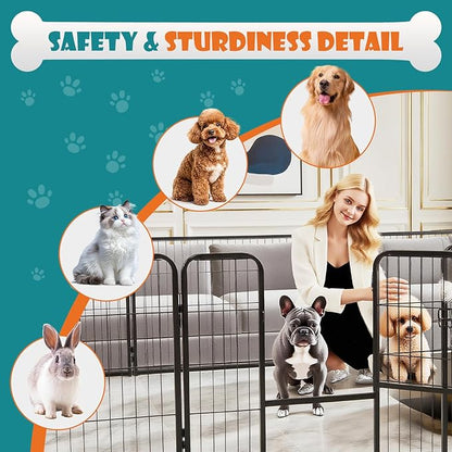 NEWBULIG Dog Playpen Indoors 24 Inch 8 Panels for Small and Puppy Dogs Portable and Foldable Pet Fence with Door Heavy Duty Metal Dog Exercise Play Pen for Outdoor Yard