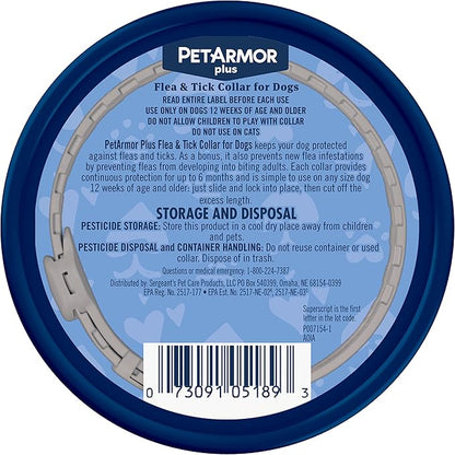 PetArmor Plus Flea & Tick Collar for Dogs, Kills Fleas & Ticks, Long Lasting Protection for 12 Months, Water Resistant, One Size Fits All, 2 Collars