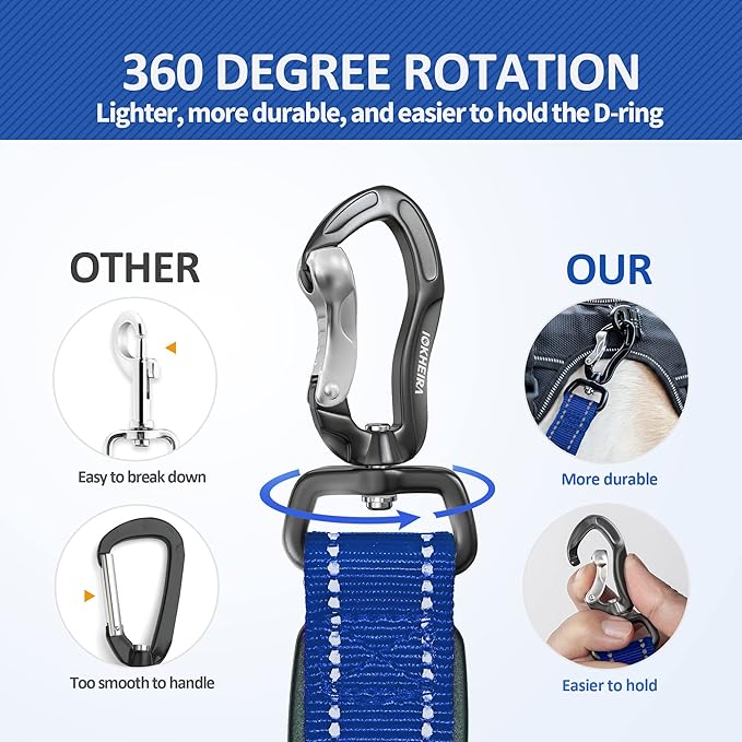 IOKHEIRA Multifunctional Dog Leash for Large & Medium Dogs, Adjustable with Car Seatbelt, 4-6 FT Strong Bungee (Blue)