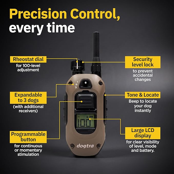 Dogtra 1900X E-Collar with Remote [New Edition] 35 lbs+, 3/4 Mile Range, LED Light, 100 Levels of Precise Control for Stubborn Dogs, Waterproof, Boost for Quick Recall, Vibration, Safety Lock & Tone
