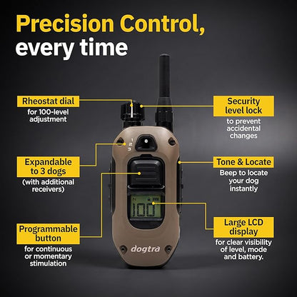 Dogtra 1900X E-Collar with Remote [New Edition] 35 lbs+, 3/4 Mile Range, LED Light, 100 Levels of Precise Control for Stubborn Dogs, Waterproof, Boost for Quick Recall, Vibration, Safety Lock & Tone