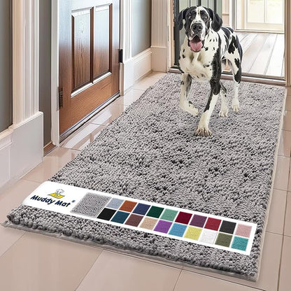 Muddy Mat® | Super Absorbent Door Mat Indoor, Microfiber Quick Dry Chenille Entryway Rug, Non-Slip Front Door Mat, Indoor Mats for Entryway, Machine Washable Pet Rug, Grey 24"x96"