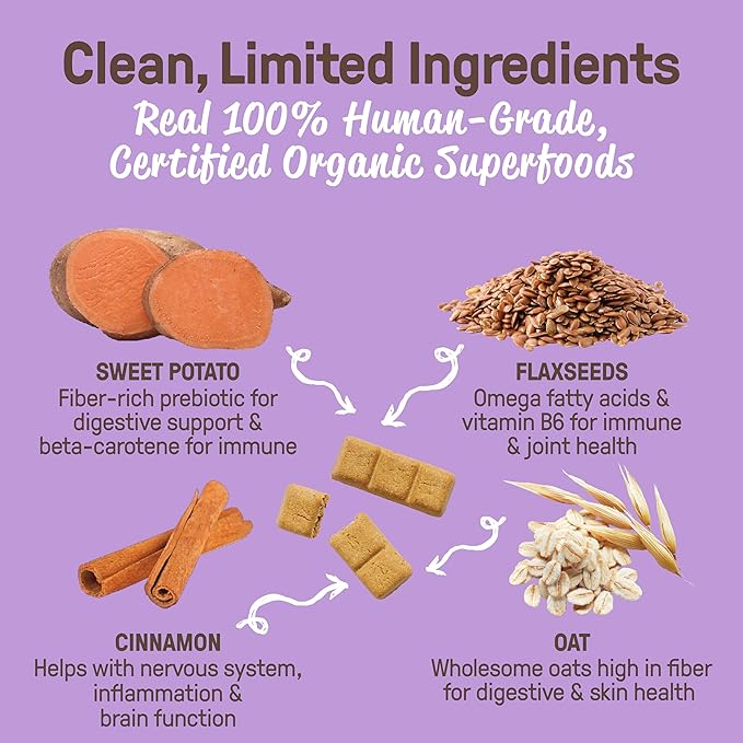 CookiePal Sweet Potato Dog Treats with Flaxseed, Crunchy Human Grade USDA Organic Puppy Treats for Training, Biscuits, 10oz (Pk of 3)