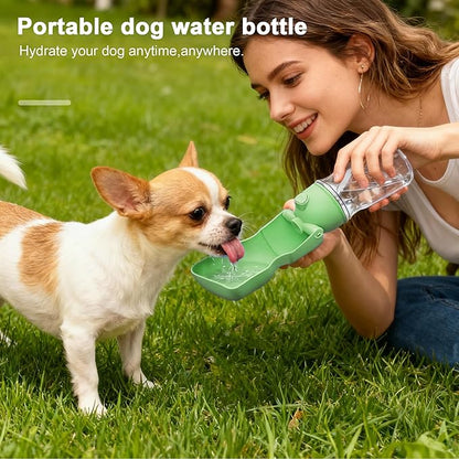 Dog Water Bottle, Portable Leak-Proof Water Dispenser with Drinking Bowl for Dogs and Cats, Travel Puppy Fountain Pet Water Bottle for Hiking Walking Outdoor (A012B-Green)
