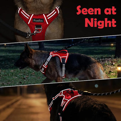 Funfox Dog Harness No Pull, Adjustable Pet Vest Harness, Super Soft Material with Vertical Handle Easy Control, Reflective Night Walking, 2 Leash Clips for Small Sized Dogs, Red, S