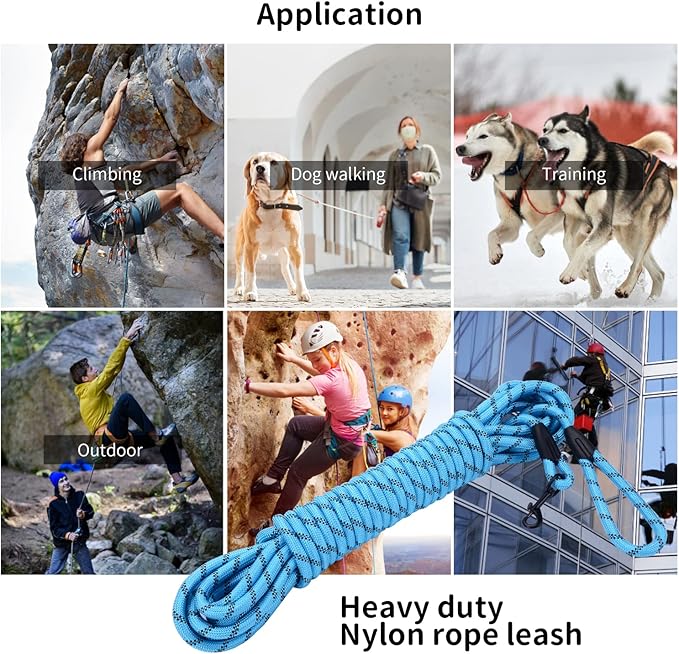 Long Dog Leash for Training 15Ft-Reflective Nylon Rope with Swivel Hook-Recall Agility Lead for Large Small Medium Dogs Outside Walking Hiking-Sky Blue Diam 1/2"