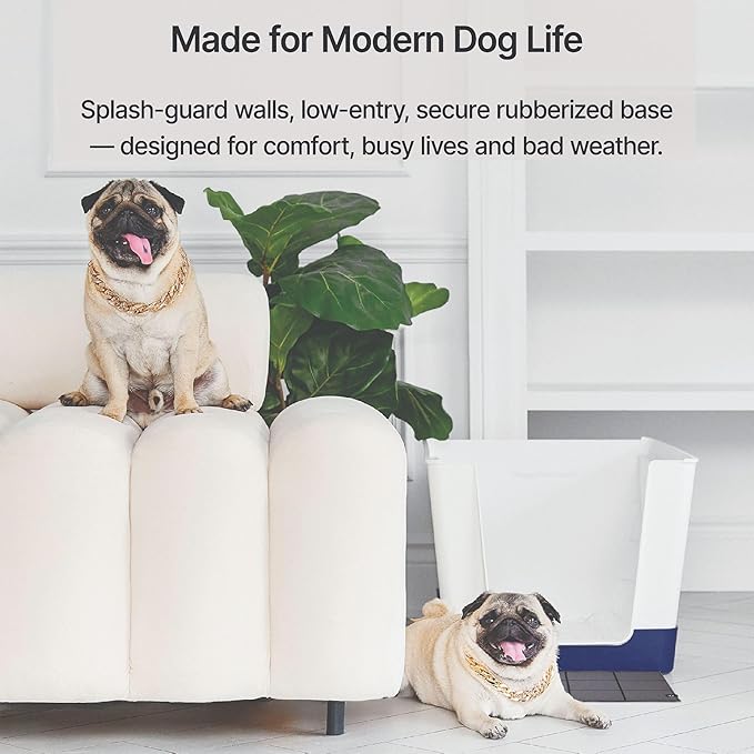 Indoor Dog Potty with High Walls and Low Entry for Small Dogs — Vertical Pad Holder, Splash Guard, and Clean Modern Design by DoggyBathroom (Regular, Navy Blue)
