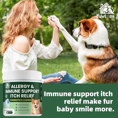 Probiotics for Dogs, Improve Itchy Skin Itchy Ears, Yeast Balance, Immune Support, Dog Probiotics (10 Billion CFU) for Dog Skin & Cost Care, Allergy Relief Chews + Vitamins Blend Chicken (120 Ct)