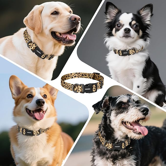 Kazazoo Dog Collar Cute and Soft Nylon Puppy Collar for Boy and Girl, Adjustable Dog Collars for Small Medium Dogs, Brown Leopard-S