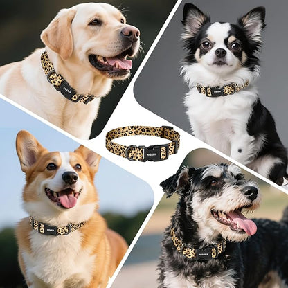 Kazazoo Dog Collar Cute and Soft Nylon Puppy Collar for Boy and Girl, Adjustable Dog Collars for Small Medium Dogs, Brown Leopard-S