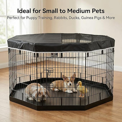 PJYuCien Dog Playpen with Top Cover and Bottom Pad - Metal Foldable Exercise Pen, 8 Panels 36" H x 24" W Indoor Outdoor Pet Fence Puppy Crate Kennel, Black