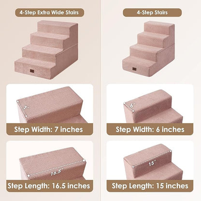 EHEYCIGA Dog Stairs for Bed 20" H, 4-Step Extra Wide Dog Steps for High Bed, Pet Steps for Small Dogs and Cats, Non-Slip Balanced Pet Ramp Indoor, Pink