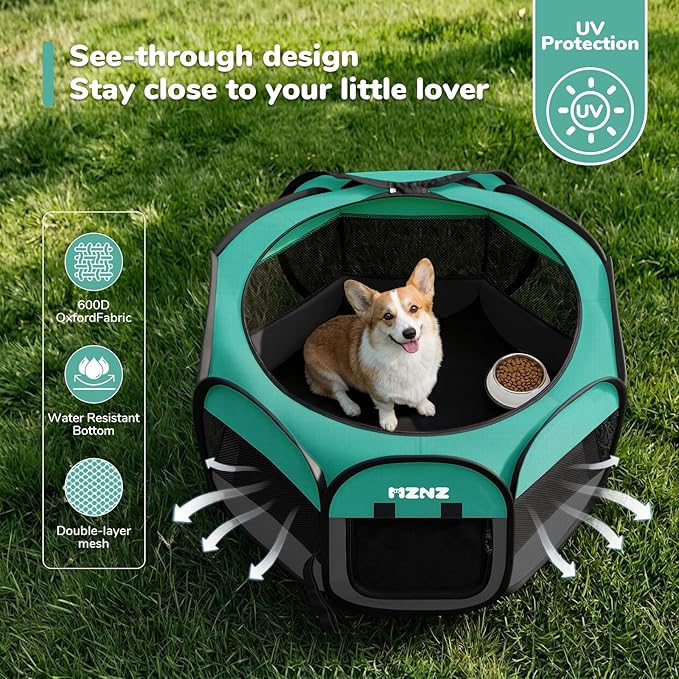 Dog Playpen, Portable Puppy Pet Crate Indoors for Small/Medium Dogs Cats Rabbits, Foldable Dog Cage Enclosure for Outdoor, Pop Up Dogs Tent Kennel with Carrying Case, Blue
