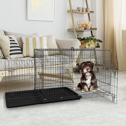Dog Crate, 24/30/36/42/48 Inch Dog Crates for Small Medium Large Dogs Indoor, Folding Metal Dog Kennel Dog Cage with Double-Door, Divider Panel, Removable Tray, Locks and Handle, (24 Inch, Black)
