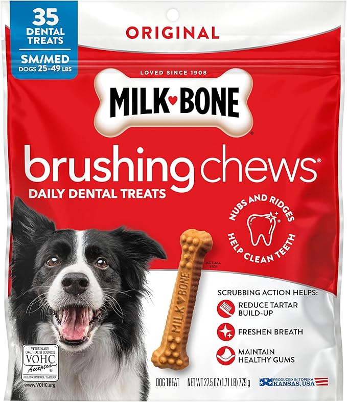 Milk-Bone Brushing Chews Original Chicken Flavor Daily Dental Dog Treats, Small/Medium, 27.5 Oz. Bag