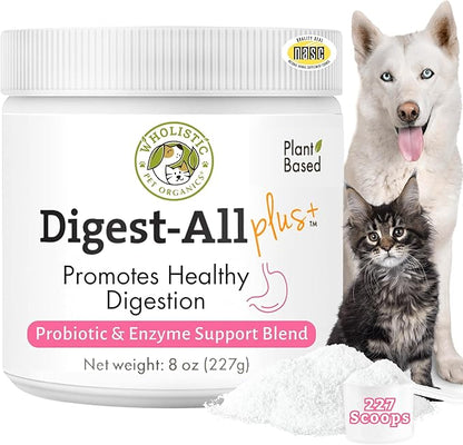 Wholistic Pet Organics Daily Cat & Dog Probiotics for Digestive Health, Anti Diarrhea & Gut Support - Probiotics for Dogs with Digestive Enzymes & Prebiotic Fiber - Cat Probiotic - 8 Oz - 227 Scoops