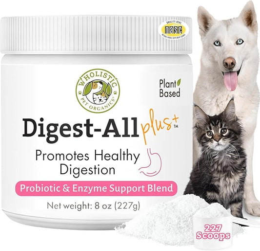 Wholistic Pet Organics Daily Cat & Dog Probiotics for Digestive Health, Anti Diarrhea & Gut Support - Probiotics for Dogs with Digestive Enzymes & Prebiotic Fiber - Cat Probiotic - 8 Oz - 227 Scoops