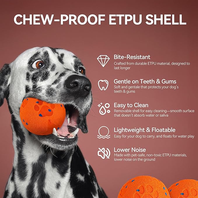 ALL FOR PAWS Interactive Dog Toy, Smart Moving Ball with 2 Play Modes, E-TPU Material, USB Rechargeable Motion-Activated Bouncing Ball for Medium Large Dogs, Automatic Rolling Keeps Dog Busy