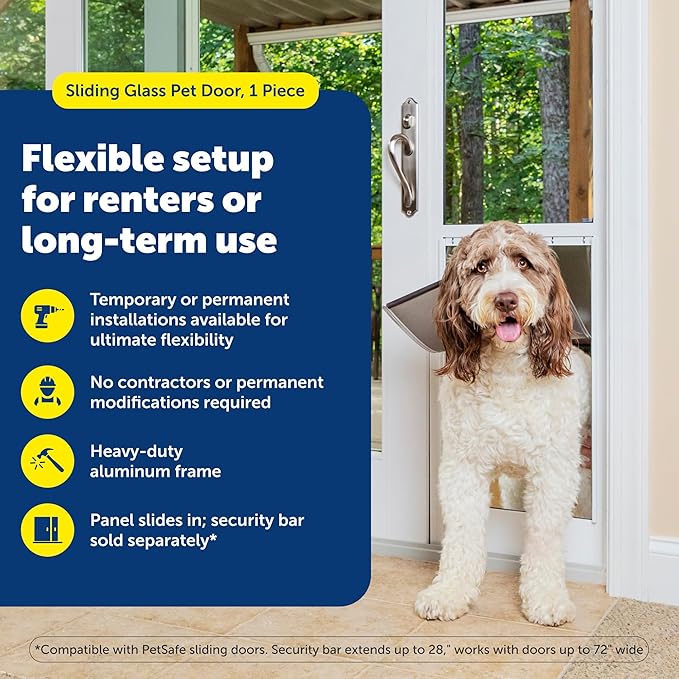 PetSafe Sliding Glass Pet Door - No-Cut DIY Install Doggy Door for Renters - Aluminum Frame - Adjustable Height 75 7/8" to 80 11/16" - Ideal for Extra Large Dogs Up to 220 lb - White