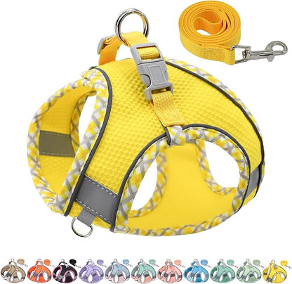 AIITLE Escape-Proof Dog Harness - Extra Soft Jacquard Fabric with Moisture-Wicking Lining, Adjustable Fit for Boston Terrier, Pekingese - Running, Playdates, Outdoor Adventures (Yellow, L)