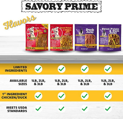 Savory Prime Chicken Jerky Dog Treats, Made with 100% Real Chicken Breast, Farm Raised, Healthy, Easily Digestible, High Protein, Satisfies Dog's Urge to Chew, 1 Pound (Pack of 1)