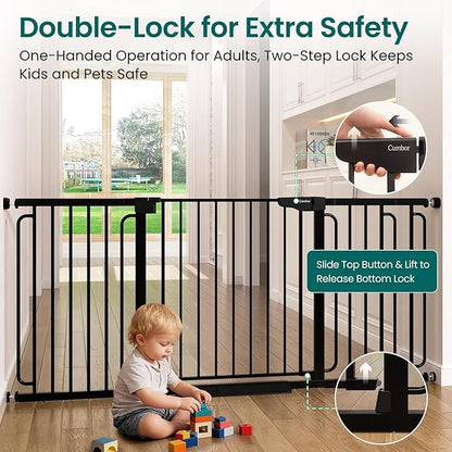 Cumbor 29.7-51.5" Baby Gate (Black) & 36.6-69" Extra Wide Dog Gate (Black) for Stairs, Doorways & Hallways