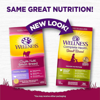 Wellness Complete Health Healthy Weight Small Breed Adult Dry Dog Food, Wholesome Grain Kibble, Natural, Turkey and Brown Rice Recipe, 4 lb Bag