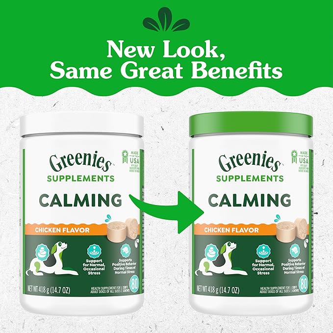 Greenies Supplements Calming Chews for Dogs Chicken Flavor, Dog Calming Chews, 14.7 oz. Container of 80 Count