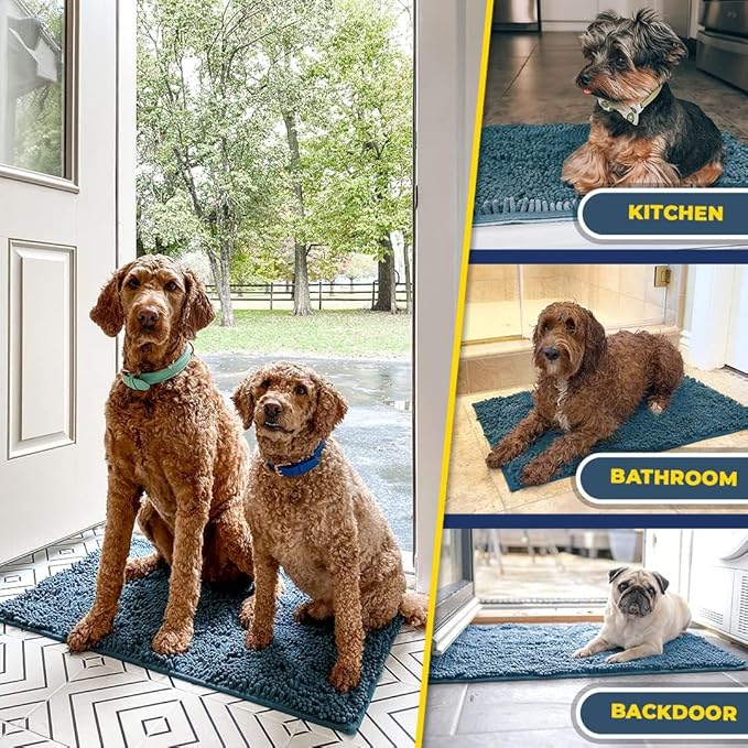 Muddy Mat® | Super Absorbent Door Mat Indoor, Microfiber Quick Dry Chenille Entryway Rug, Non-Slip Front Door Mat, Indoor Mats for Entryway, Machine Washable Pet Rug, Atlantic Blue 59"x35"