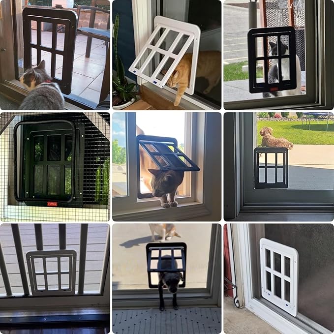 PETLESO Small Pet Door for Screen & Sliding Doors - 8.3" x 10.3" Magnetic Auto-Close Flap with Lockable Insert, Ideal for Cats & Small Dogs, Black