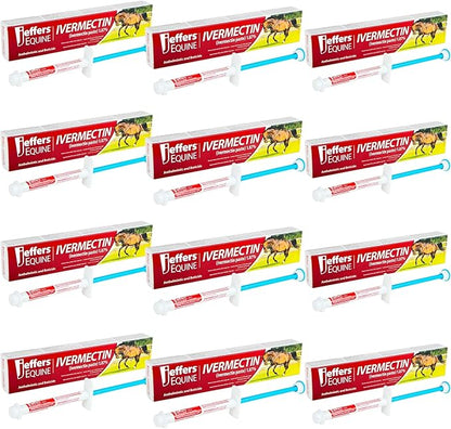 Jeffers Ivermectin Gel Dewormer for Horses - Apple Flavored, Broad Spectrum Dewormer Paste - Effective Parasite Control for Worms, Pinworms, Bots & More - Safe for All Equine, 12 Pack