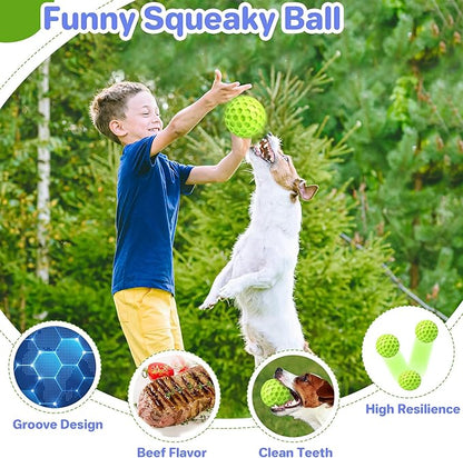 Indestructible Squeaky Dog Balls Puppy Toys, Interactive Dog Toys for Small Dogs, Puppy Chew Toys for Teething and Relax, Dog Chew Toy Balls Small Dog Toys for Small Breed, Outdoor Dog Toys