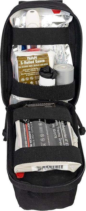 North American Rescue K-9 Handler ROO M-FAK First Aid Kit (Black) NAR K9 MOLLE Mini MFAK for Dogs with C-A-T Tourniquet, Vet Thermometer, HyFin Vent Chest Seals, Gauze (80-1067)