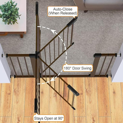 Cumbor 29.7-46" Baby Gate for Stairs, Mom's Choice Awards Winner-Auto Close Dog Gate for the House, Easy Install Pressure Mounted Pet Gates for Doorways, Easy Walk Thru Wide Safety Gate for Dog, Brown