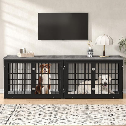 rehomerance 48 Inch Heavy Duty Dog Crate Furniture for Large Dogs, Decorative Pet House End Table, Extra Large Wooden Cage Kennel Furniture Indoor, Black and Gray