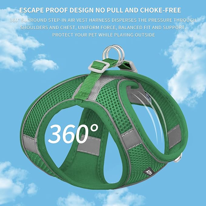AIITLE Step in Dog Harness and Leash Set - No Pull Escape Proof Vest Harnesses with Soft Mesh and Reflective Bands, Adjustable Pet Outdoor Harnesses for Small and Medium Dogs Green M